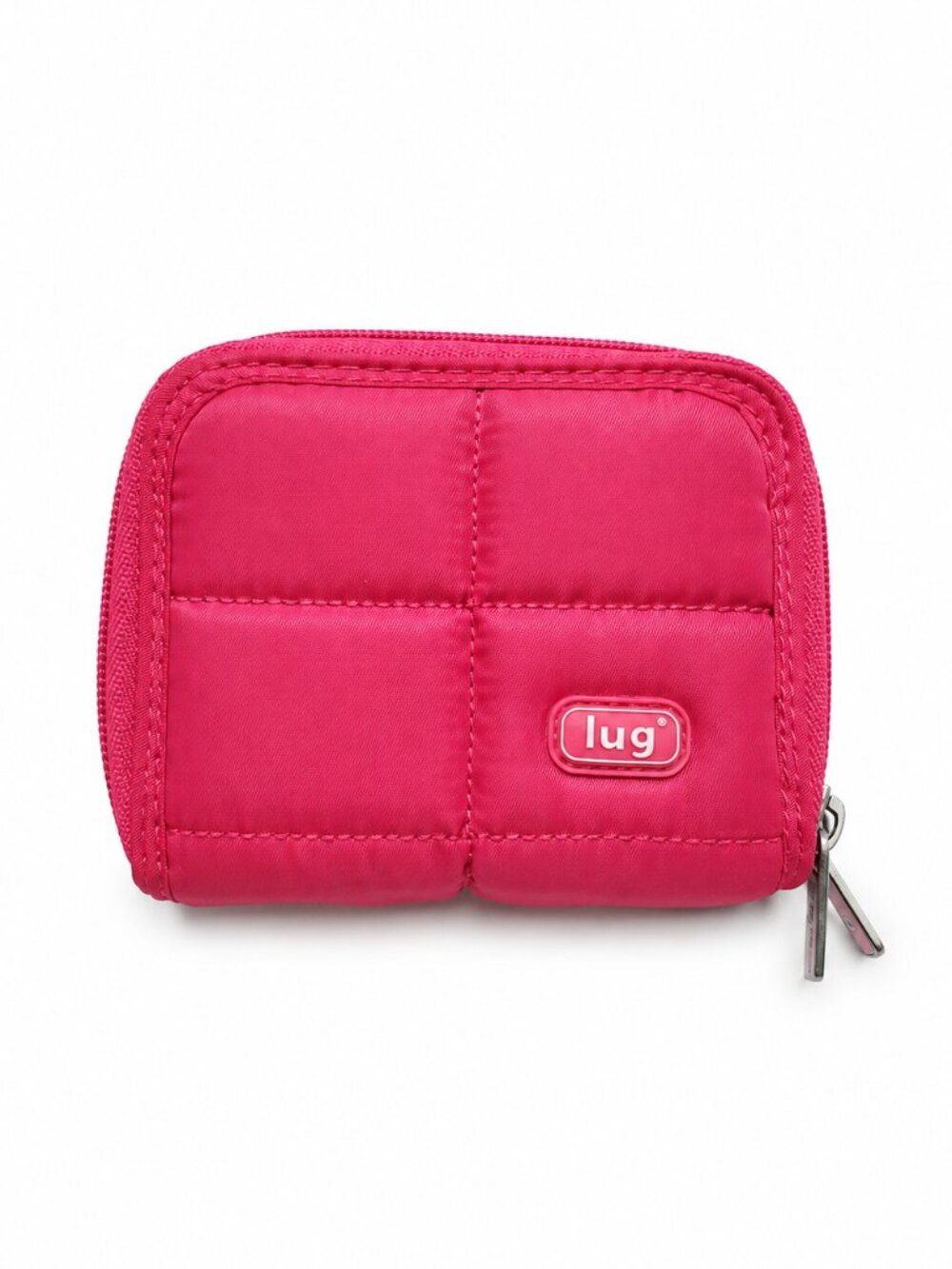 LUG Splits Compact RFID Wallet Double Zip Around Quilted Classic Pink Silver